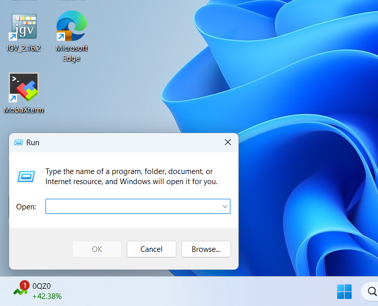 Screen capture of `Run` Pop-up