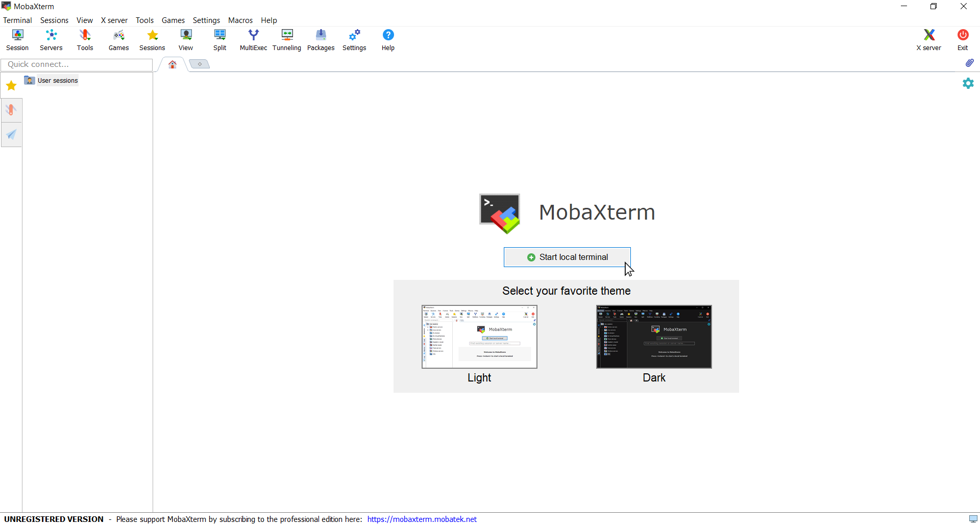 Mobaxterm opening screen capture